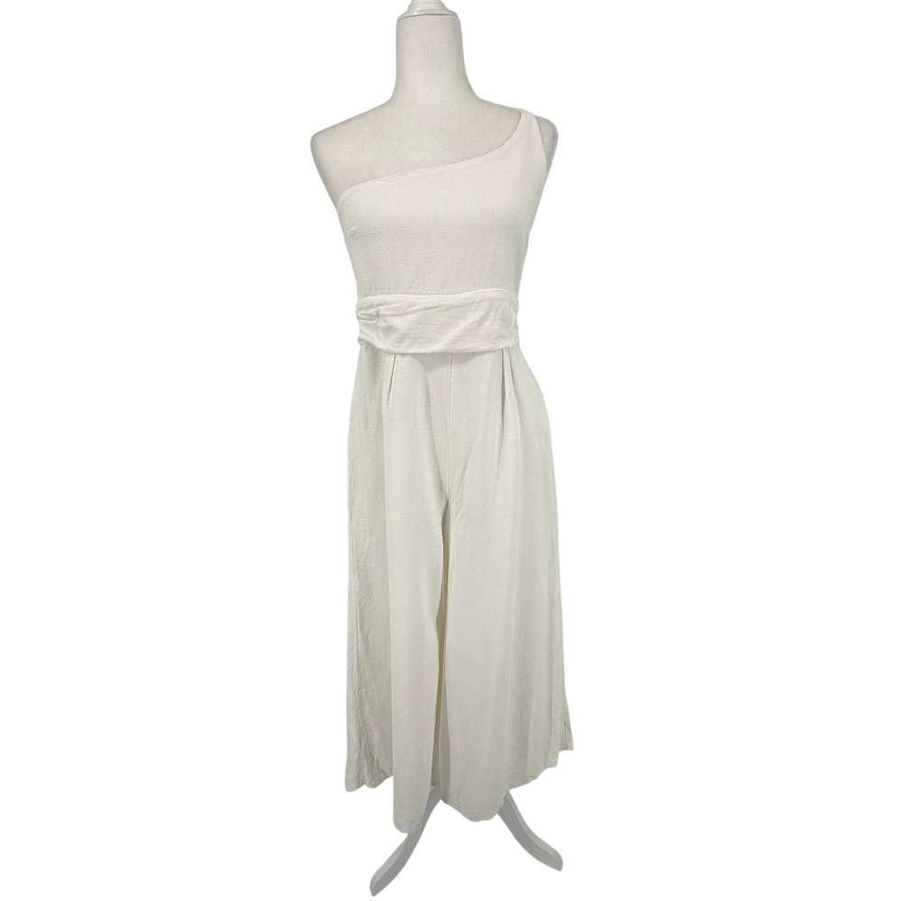 Unbranded One Shoulder Jumpsuit Womens S‎ Off White Linen Blend Wide Leg